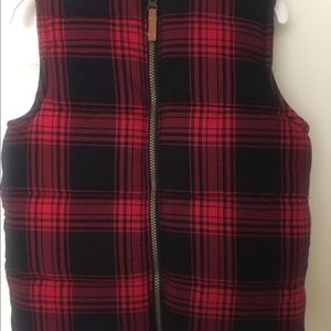 Boys red and black plaid puffer vest size 7
